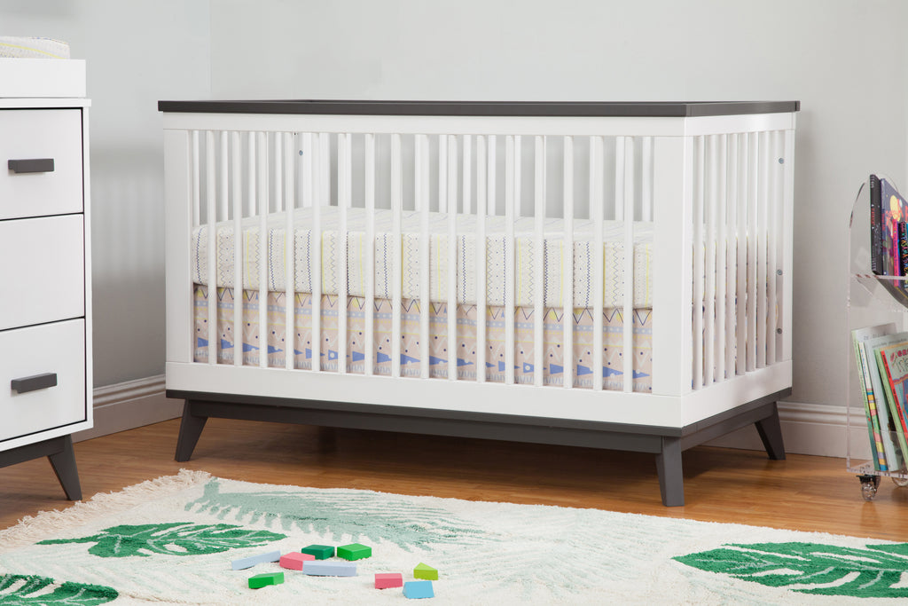 M5801WSL,Scoot 3-in-1 Convertible Crib w/Toddler Bed Conversion Kit in White&Slate Finish