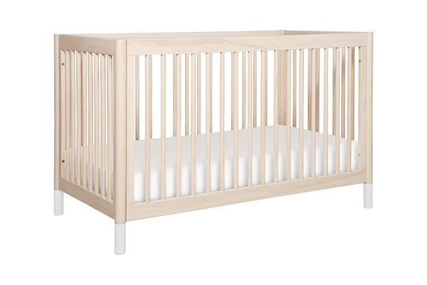 modern Gelato 4-in-1 Convertible Crib  White Color Feet With Toddler Bed Conversion Kit in Washed Natural