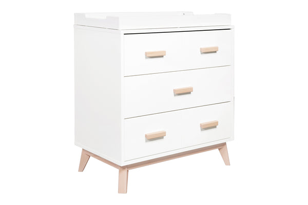 babyletto modern midcentury Scoot 3-Drawer Changer Dresser in White/Walnut Finish White / Washed Natural