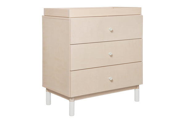 modern Gelato 3-Drawer Changer Dresser  White Color Feet w/Removable Changing Tray In Washed Natural